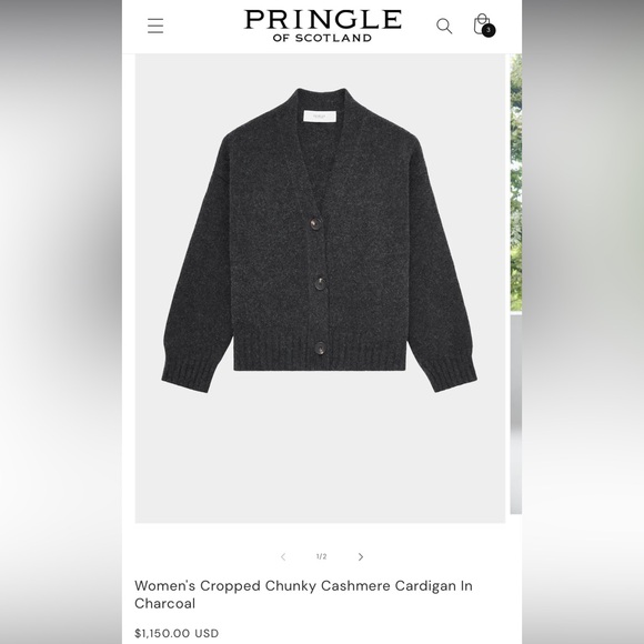 Cropped Chunky Cashmere Cardigan In Charcoal - Picture 3 of 9